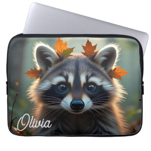 Cute Racoon in Fall Leaves Personalised Laptop Sleeve