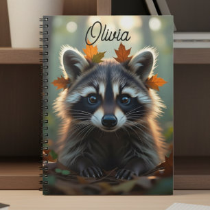 Cute Racoon in Fall Leaves Personalised Notebook