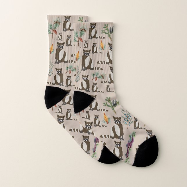 Cute Racoon in Pine Forest Pattern  Socks (Pair)