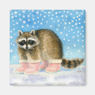 Cute racoon in pink snow boots magnet