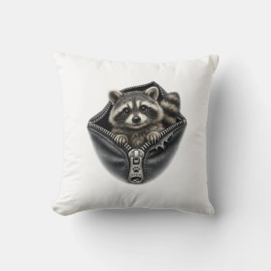 Cute Racoon in Pocket Throw Pillow - Funny Animal