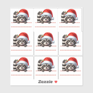 Cute Racoon in Santa Hat Christmas Labels