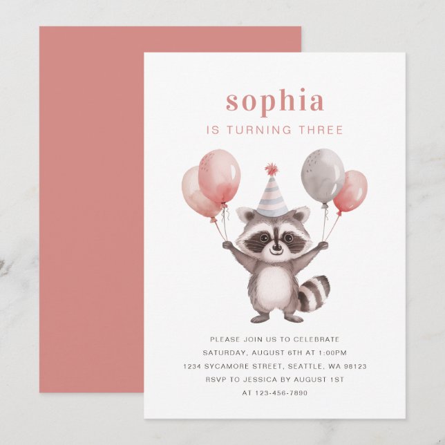 Cute Racoon Invitation (Front/Back)