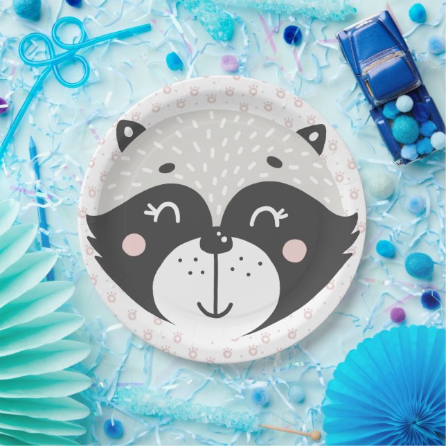 Cute Racoon - Kids Birthday / Baby Shower  Paper Plate (Party)