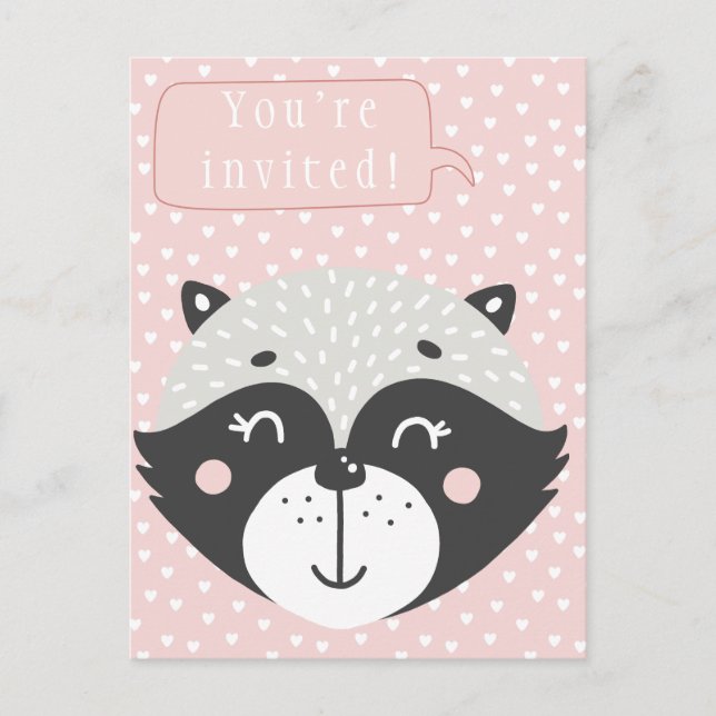 Cute Racoon Kids Birthday Invitation Postcard (Front)