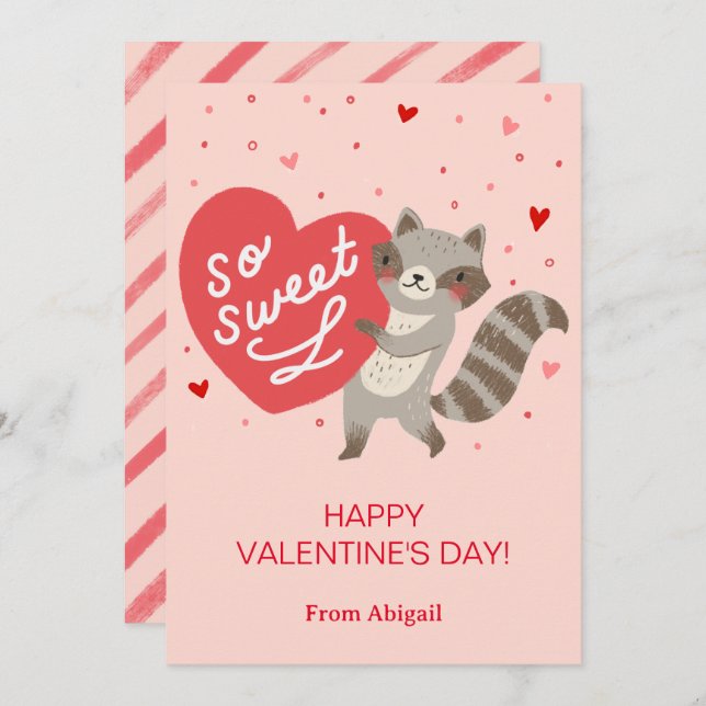 Cute Racoon Kids Classroom Valentine Note Card (Front/Back)