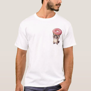 Cute Racoon Lifting Giant Pink Glazed Doughnut T-Shirt