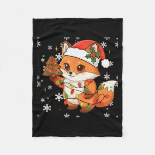 Cute Racoon Lights Tree Cake Funny Xmas Merry Chri Fleece Blanket