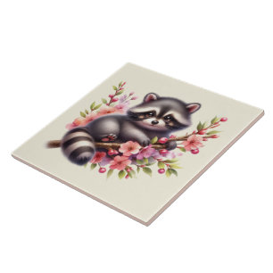 Cute racoon lovers Country animals Ceramic Tile