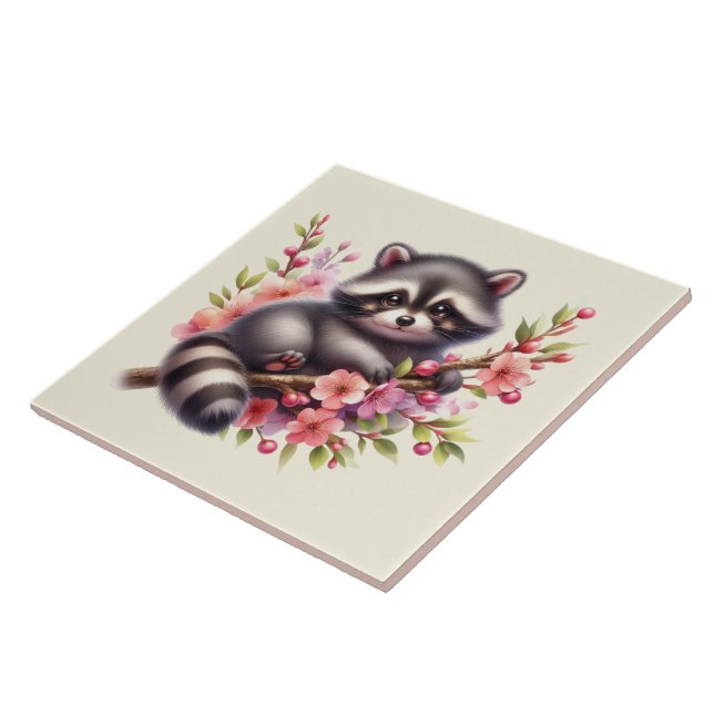 Cute racoon lovers Country animals Ceramic Tile (Side)
