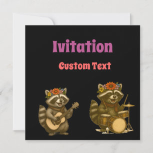 Cute Racoon Music Lover Playing Guitar & Drum Invitation