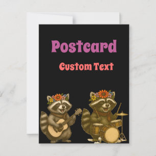 Cute Racoon Music Lover Playing Guitar & Drum Postcard
