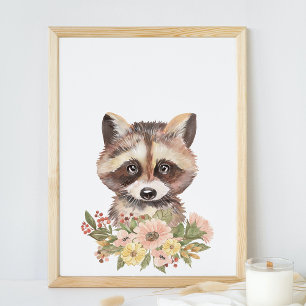 Cute Racoon Nursery Wall Art Décor, Baby Gift