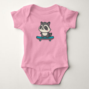 Cute Racoon on a Skateboard Baby Bodysuit