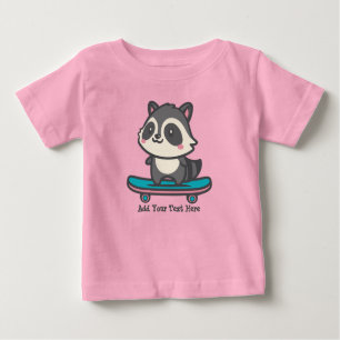 Cute Racoon on a Skateboard Personalised Text  Baby T-Shirt