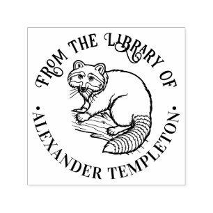Cute Racoon on Branch Round Library Book Name Self-inking Stamp