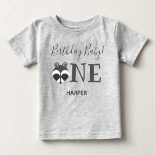 Cute Racoon One Name First Birthday Baby T-Shirt