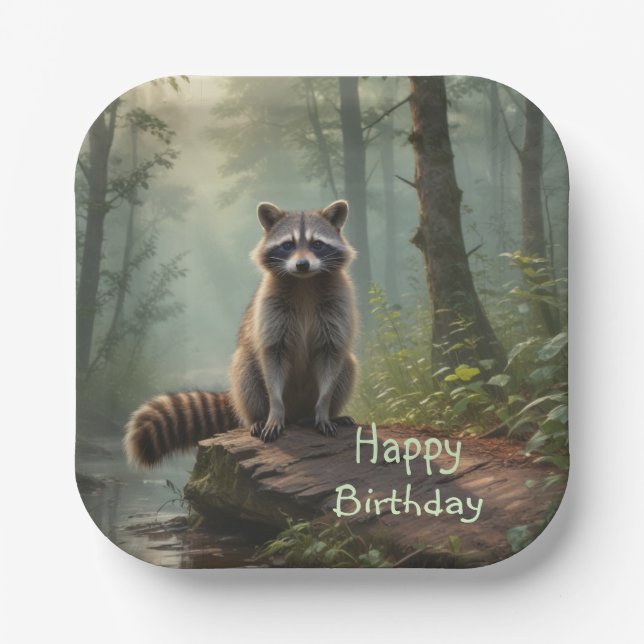 Cute Racoon Paper Plate (Front)