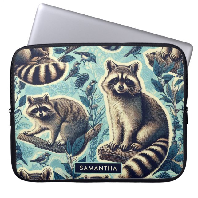 Cute Racoon Pattern Laptop Sleeve (Front)