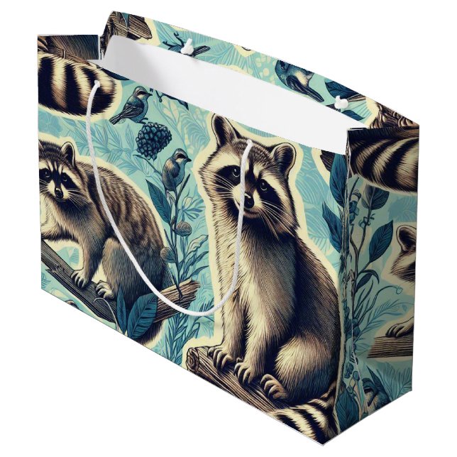 Cute Racoon Pattern Large Gift Bag (Back Angled)