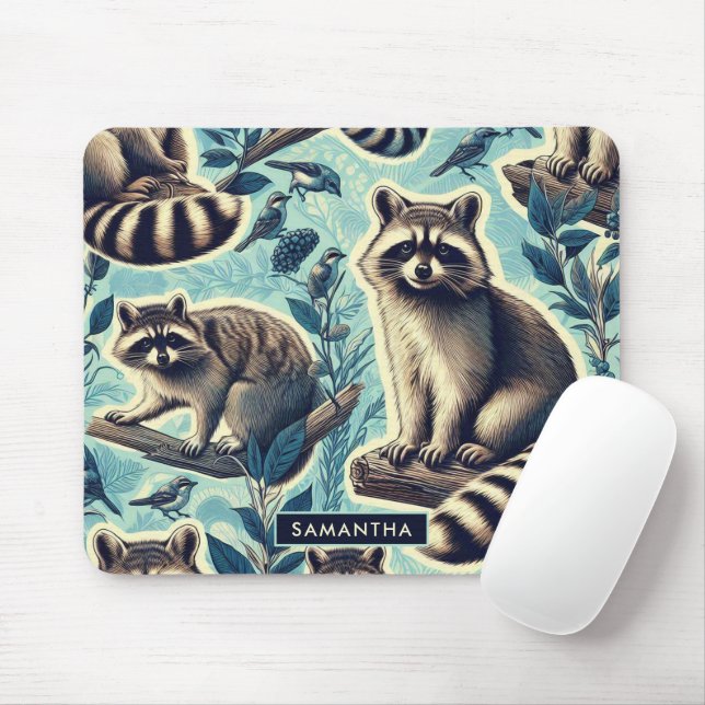 Cute Racoon Pattern Mouse Pad (With Mouse)