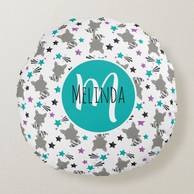 Cute Racoon Pattern Round Cushion (Front)