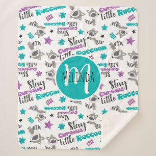 Cute Racoon Pattern Sherpa Blanket