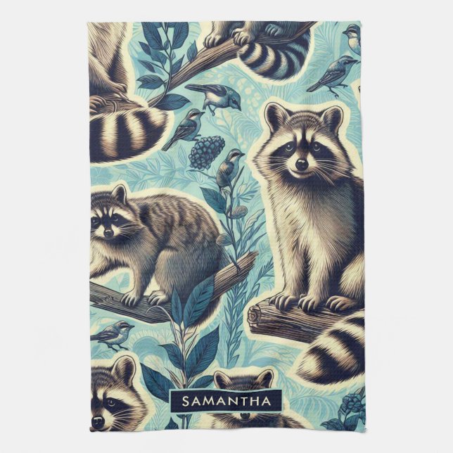 Cute Racoon Pattern Tea Towel (Vertical)