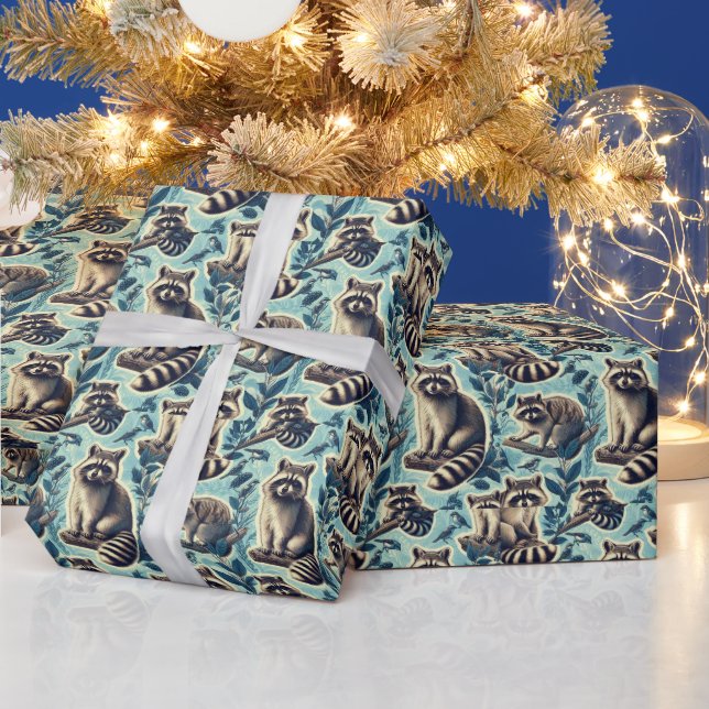 Cute Racoon Pattern Wrapping Paper (Holidays)