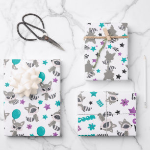 Cute Racoon Patterns Wrapping Paper Sheet