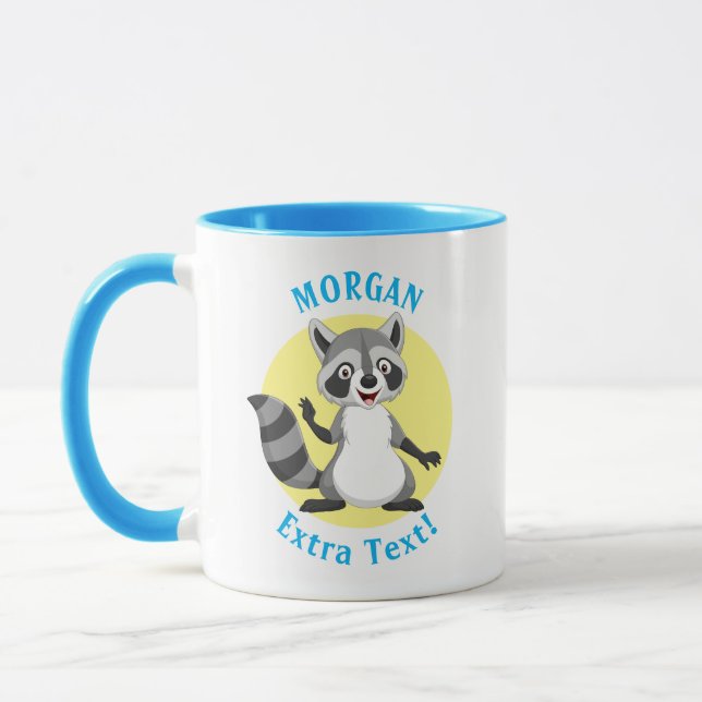 Cute Racoon, Personalise Name & Message Mug (Left)