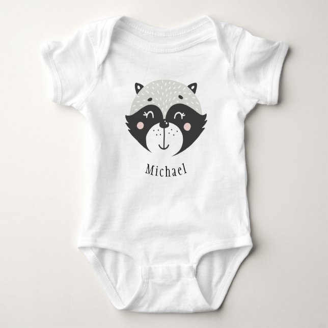 Cute Racoon Personalised Baby Jersey Bodysuit (Front)