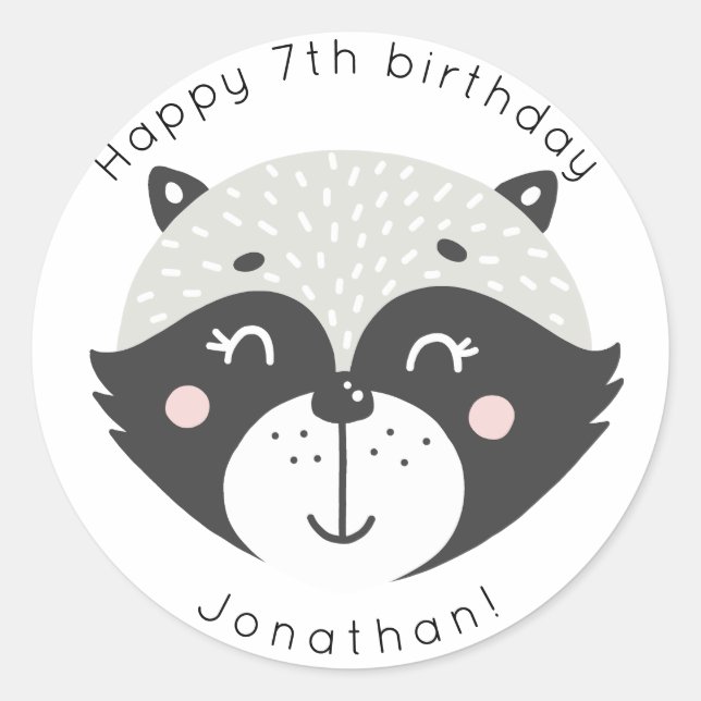 Cute Racoon | Personalised Birthday Stickers (Front)