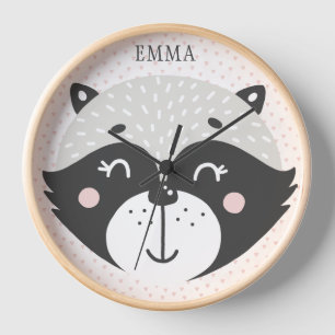 Cute Racoon Personalised Kids / Nursery Wall Clock