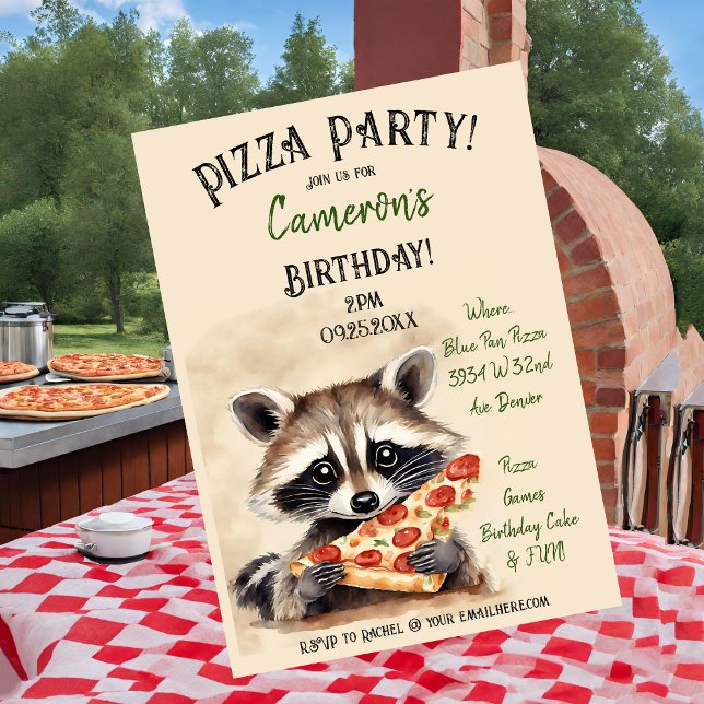 Cute Racoon Pizza Birthday Party Invitation (Creator Uploaded)