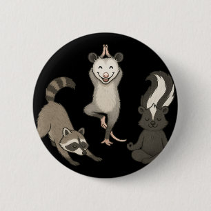 Cute Racoon Possum Skunk Yoga Poses 6 Cm Round Badge
