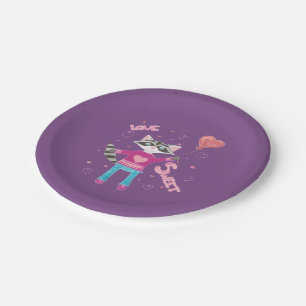 Cute racoon purple kids Valentine's Day plates