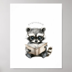 Cute Racoon Reading Poster Print