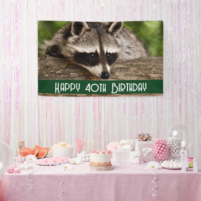 Cute Racoon Resting on a Log Birthday Banner (Party)