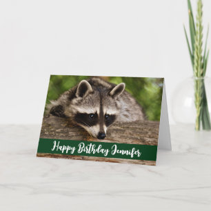 Cute Racoon Resting on a Log Birthday Card
