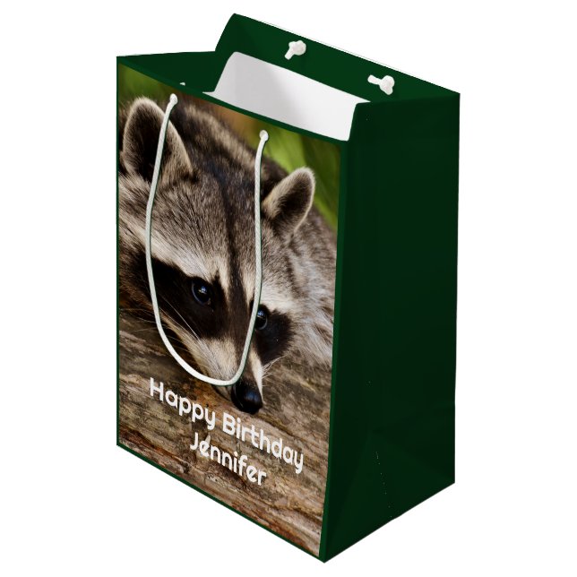 Cute Racoon Resting on a Log Medium Gift Bag (Front Angled)