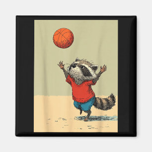 Cute racoon sports funny basketball cartoon desig magnet