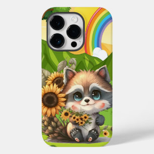 cute racoon sunflower lovers Case-Mate iPhone 14 pro case