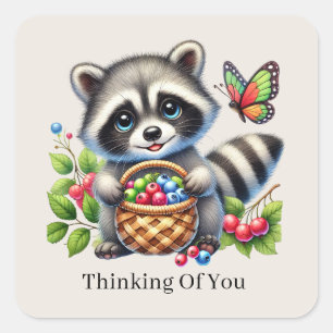 Cute racoon thinking of you square sticker