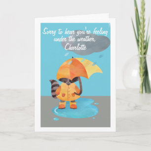 Cute Racoon Under The Weather Personalised Name Card