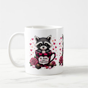 Cute Racoon Valentine Buffalo Plaid Aesthetic Coffee Mug
