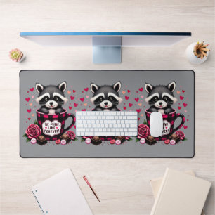 Cute Racoon Valentine Buffalo Plaid Aesthetic Desk Mat