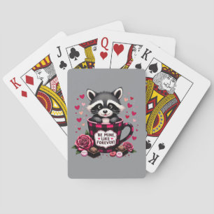 Cute Racoon Valentine Buffalo Plaid Aesthetic Playing Cards
