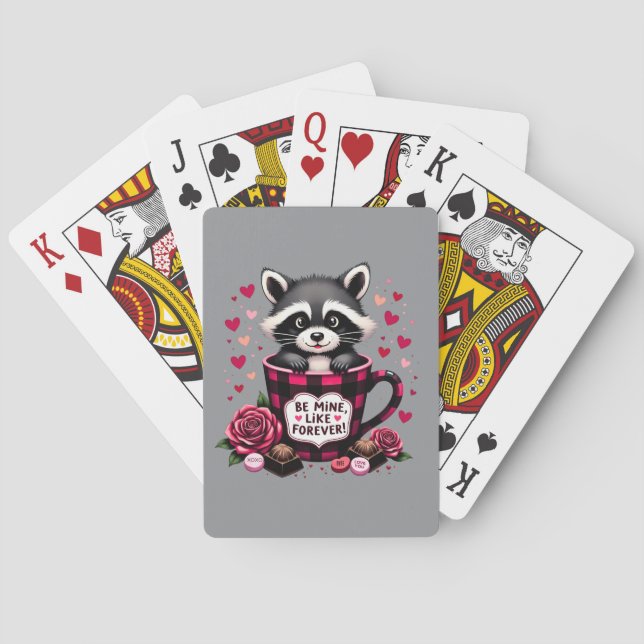 Cute Racoon Valentine Buffalo Plaid Aesthetic Playing Cards (Back)
