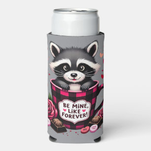 Cute Racoon Valentine Buffalo Plaid Aesthetic Seltzer Can Cooler